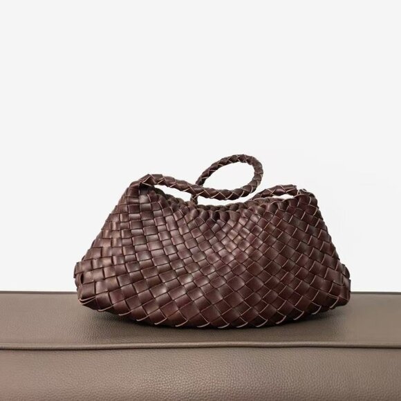 Dragon Diffusion santa croce small woven leather bag in dark brown - Picture 2 of 9